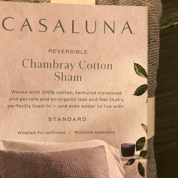 Casaluna NWT Reversible Chambray Cotton Standard Pillow Sham Gray - Picture 2 of 3
